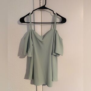 Ann Taylor Light Green/Teal Off-Shoulder Blouse